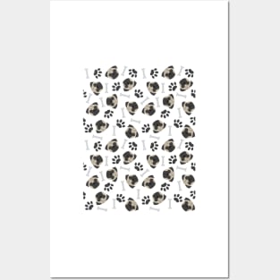 Pug, paw and bones pattern Posters and Art